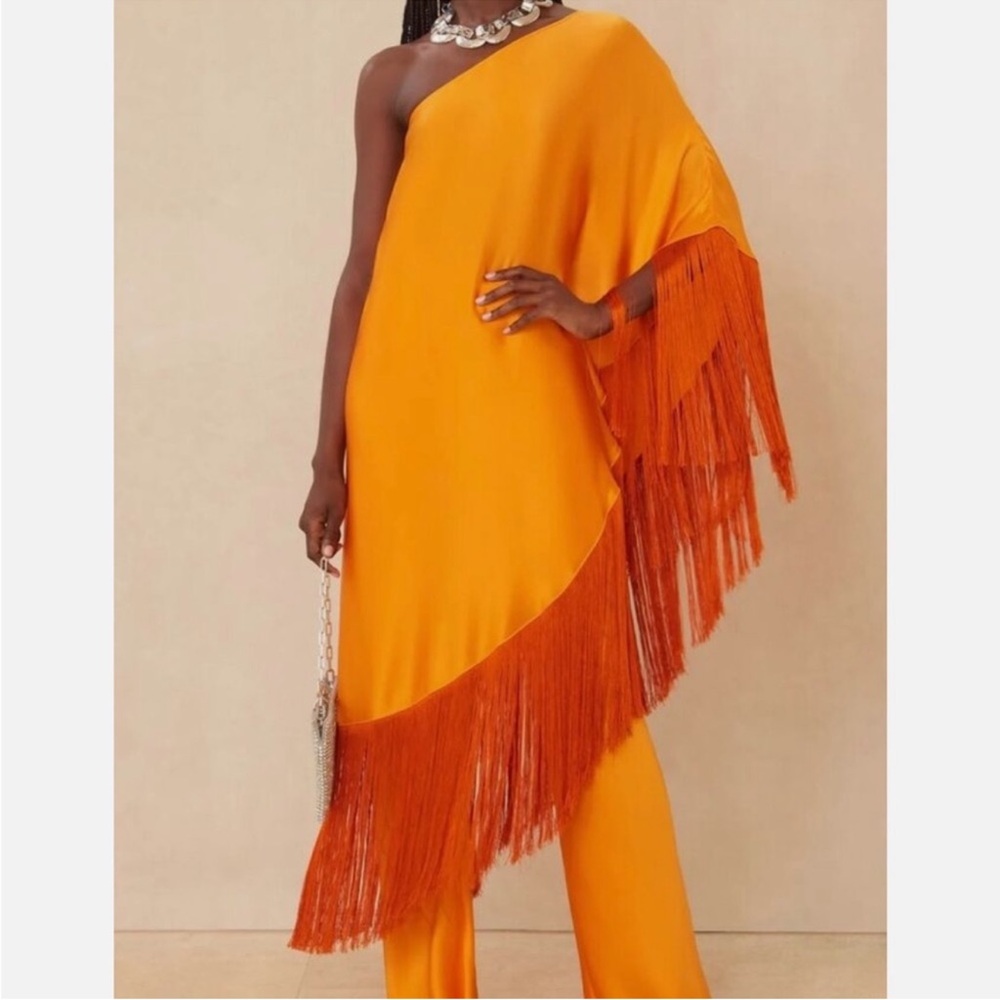 Orange Fringe One-Shoulder Jumpsuit